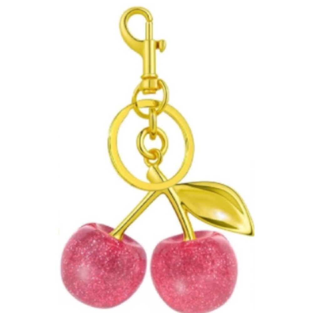 🍒NEW Cherry Bag Charm/ Keychain Sparkly Pink & Gold Cherries